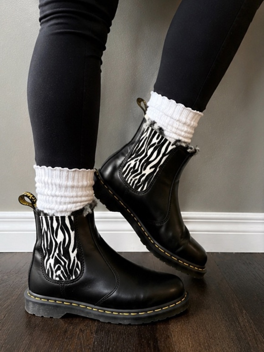 Dr. Martens Black Leather Chelsea Boots with Black & White Zebra Trim - Picture 2 of 3